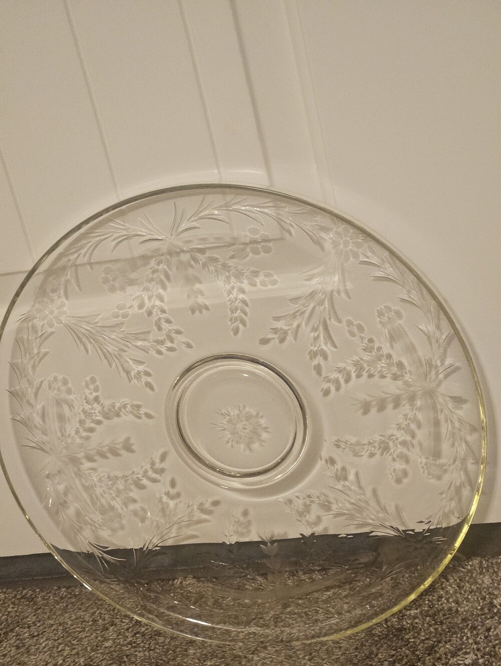 Vintage Mid-century Etched Glass Serving Plate - Clear